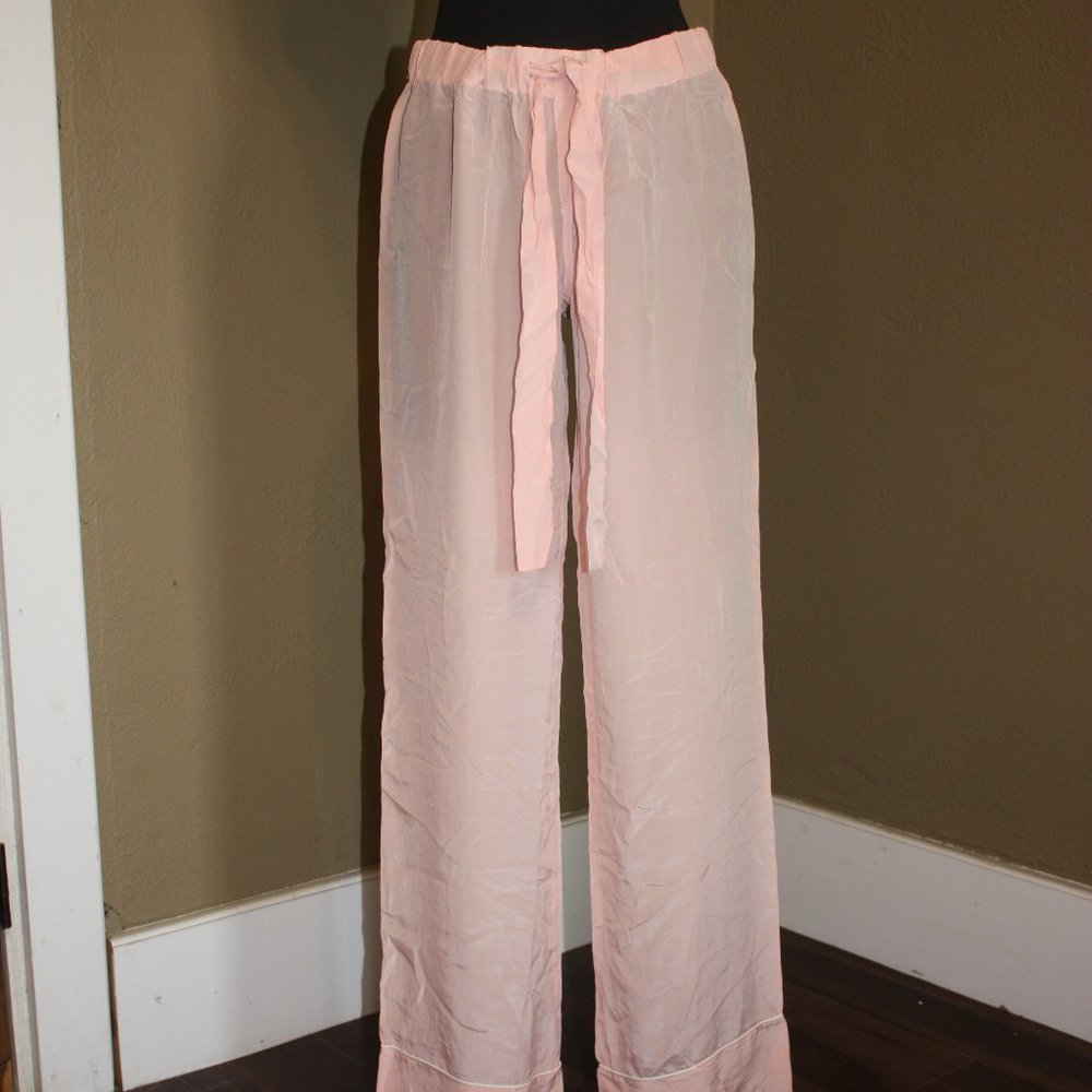 J.CREW BOHEMIAN SILK PINK WIDE LEG PANTS PAJAMA PANTS STRING TIE - XS 2 4